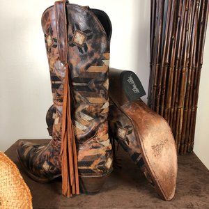 Dan Post Pueblo Fringe Western Cowgirl Boot Full grain Leather/ Size 9.5